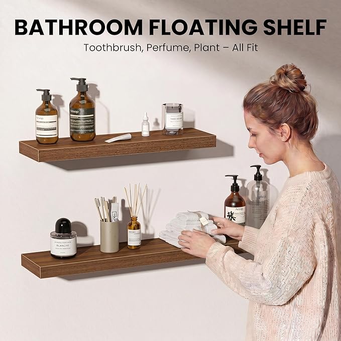 Fun Memories Floating Shelves for Wall, 72 Inch Long Set of 2 Rustic Wood Wall - Image 3