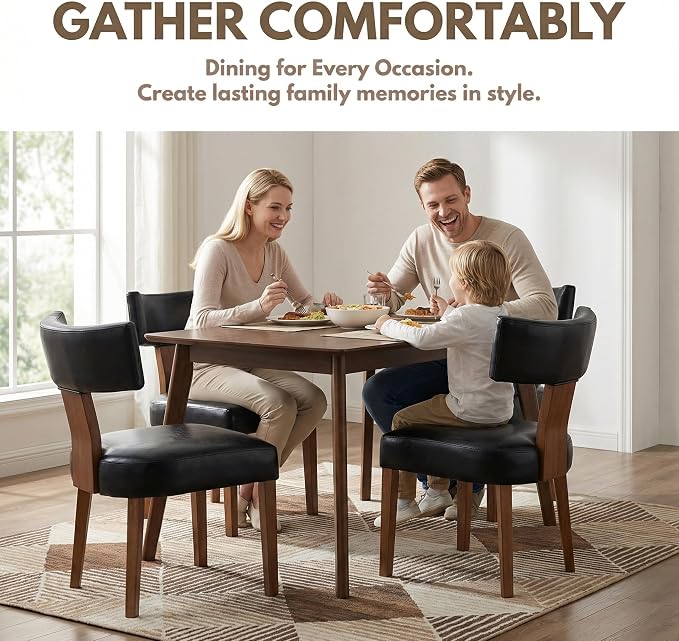HNY Mid Century Modern Dining Chairs Set of 4, Farmhouse PU Leather Upholstered - Image 3