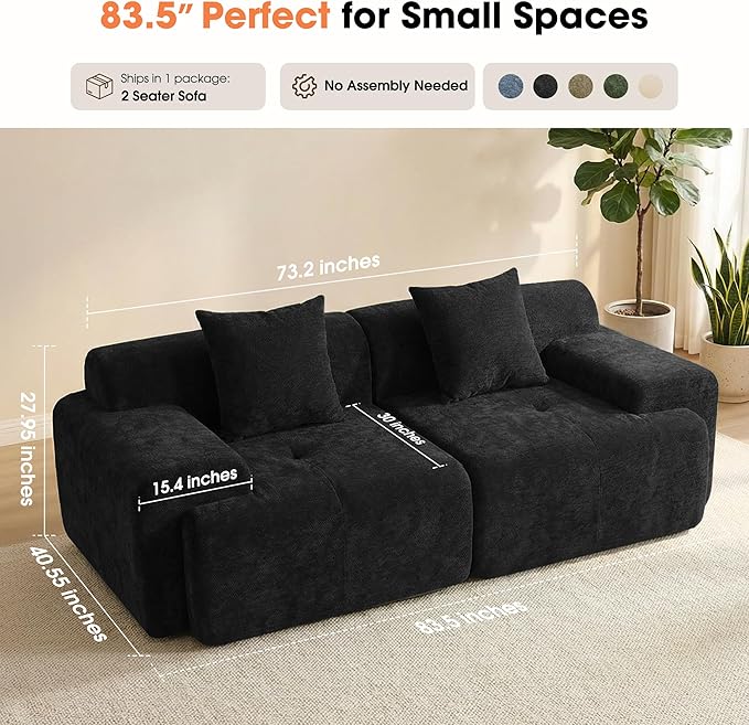 83.5" Boneless Loveseat Couch, Cloud Comfy Couches - Image 2