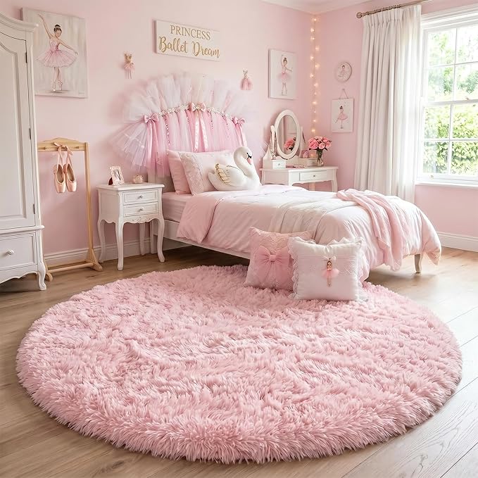 Amdrebio Pink Round Area Rugs 8Ft - Image 5
