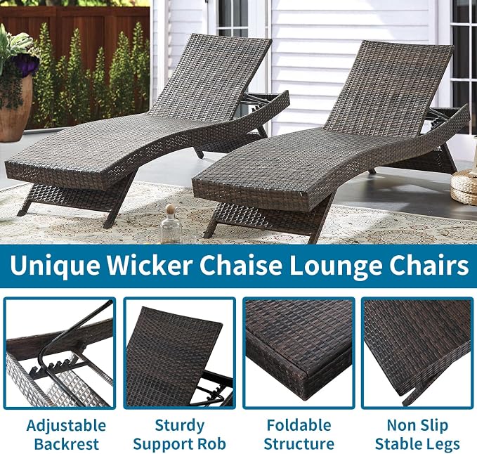 Outdoor Chaise Lounge Chairs + Coffee Table Set of 3 - Image 3
