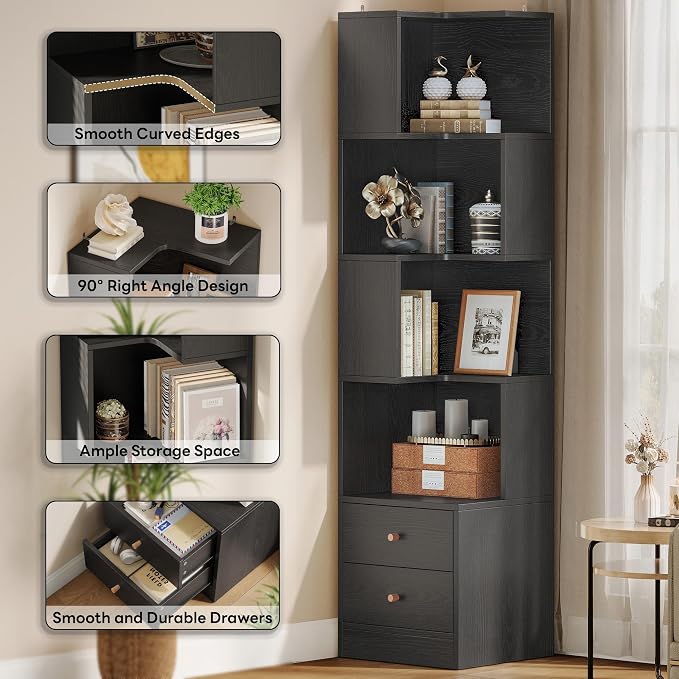 IRONCK Corner Bookshelf, 70.87" Tall Corner Bookcase - Image 3