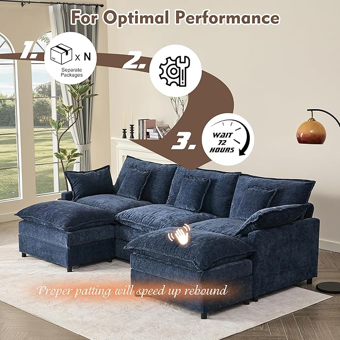 GOSUHI 108" U Shaped Couch, Modular Sectional Sofa, 3-Seater Comfy Cloud Couch - Image 7