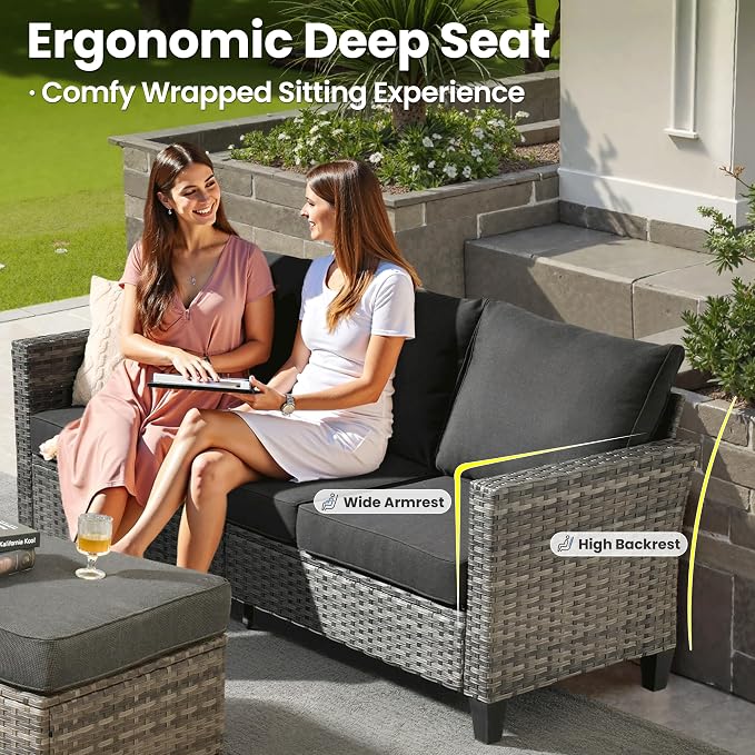 ovios 7 Pieces Patio Furniture Set, Outdoor Wicker Sofa Couch - Image 6