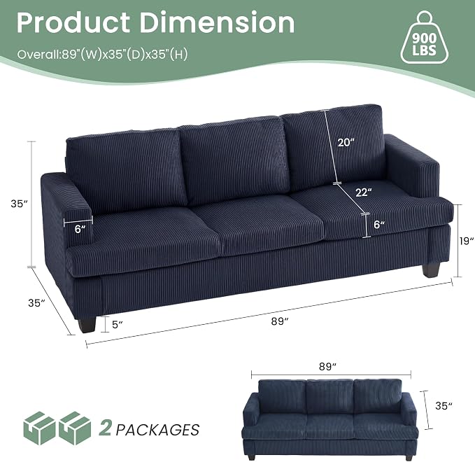 YOUDENOVA 2 Piece Set Comfy Sofa Couch, 3-Seater Sofa * 2 - Image 2