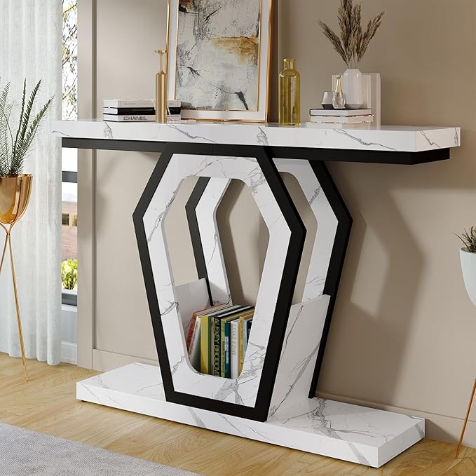 FUSUNBAO 47.3" Console Table, Openwork Bracket Sofa Table, Wood Narrow Entryway - Image 3
