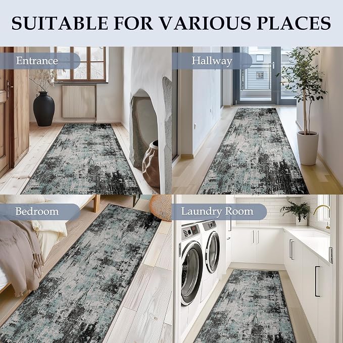 RELEANY Washable Area Rugs 2'x6' Non-Slip Modern Abstract Soft - Image 3