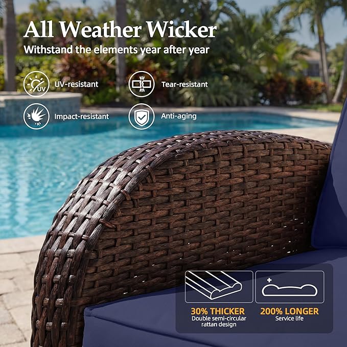 UPHA 5 Pieces Patio Furniture Sets, Wicker Outdoor Loveseat Sofa Set - Image 4