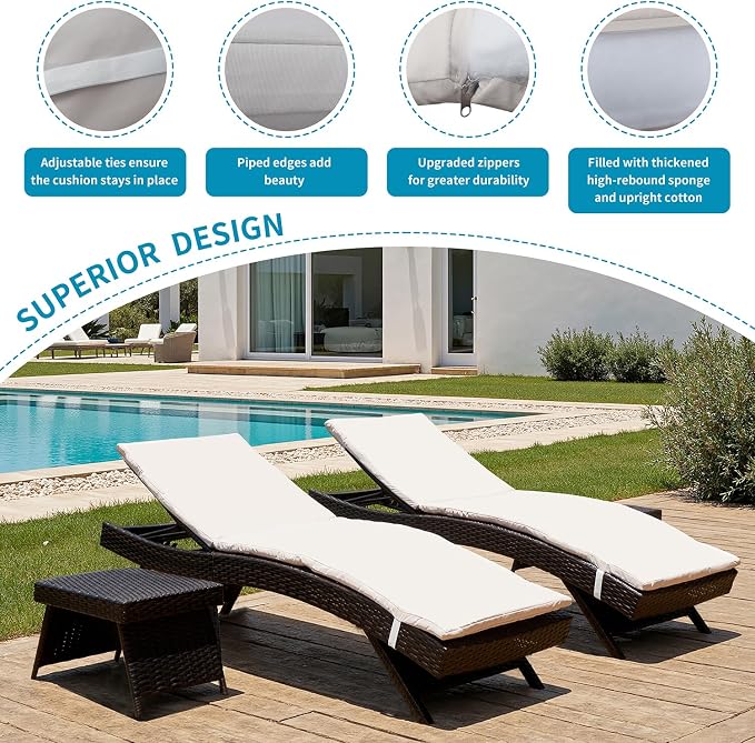 Outdoor Chaise Lounge Chairs Set of 3 - Image 5