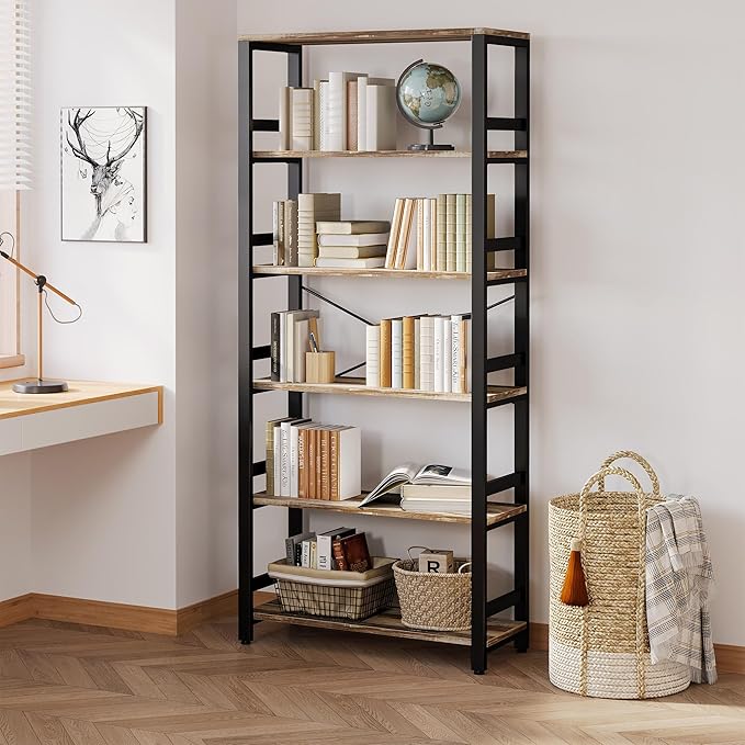 IRONCK Bookshelf, 31.5in Wide Shelf 6 Tier Bookcase, 110lbs/shelf Vintage - Image 6