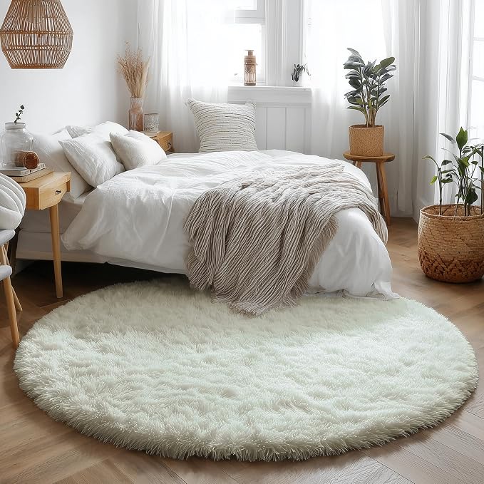 Amdrebio Ivory White Round Circle Rug 6Ft - Image 6