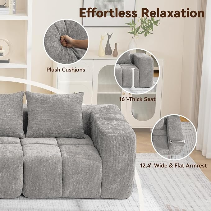 160" Boneless Couch, Oversized Cloud L Shaped Couch, Modular Sectional Sofa - Image 5