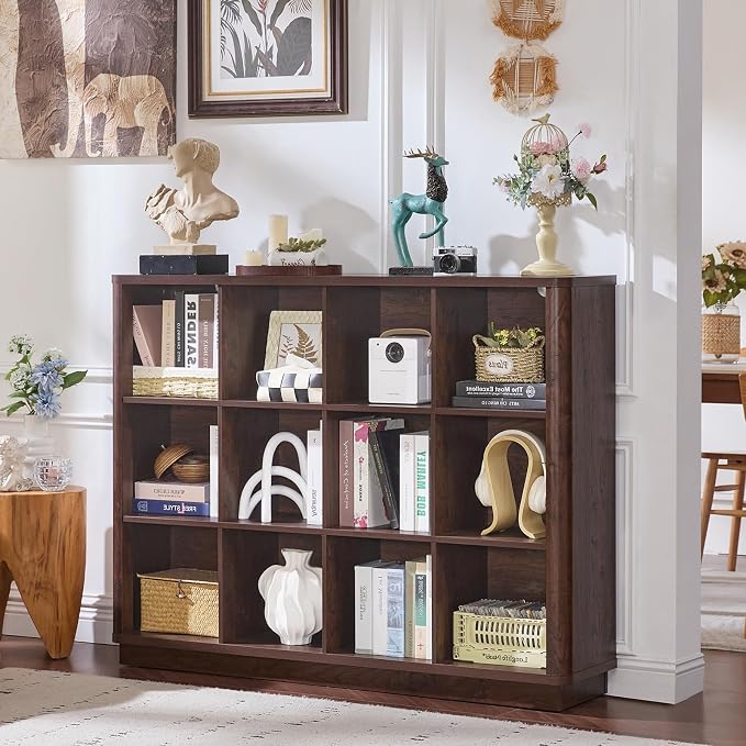 Joaxswe 12 Cube Storage Organizer, Wood Floor Standing 3-Tier Cubby Bookcase - Image 5