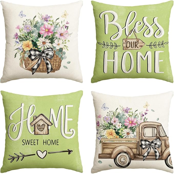 AVOIN colorlife Bless Our Home Eucalyptus Leaves Throw Pillow Covers, 18 x 18 by AVOINcolorlife