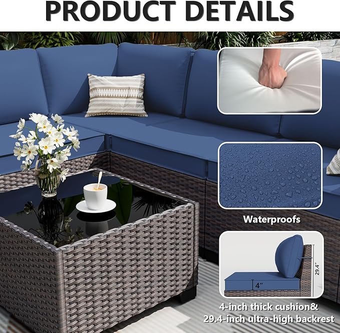ALAULM 6 Pieces Patio Furniture Set, Oversized Seat/Armrest and High Back - Image 5