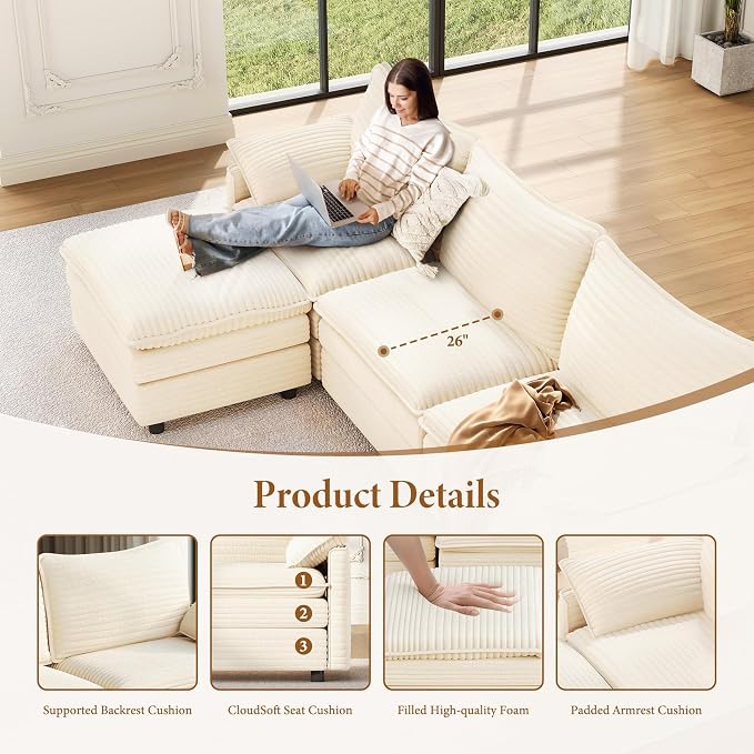 Vesgantti Large Modular Sectional Sofa, Big Comfy Cloud Couch - Image 4