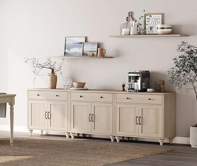 WAMAPT Buffet Cabinet with 6 Doors and 3 Drawers, Large Coffee Bar Table Wood by WAMPAT
