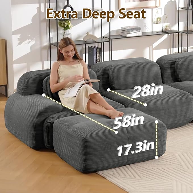 Boneless Sectional Couch, No Assembly Required, 81.8” U Shaped Modular Cloud - Image 5