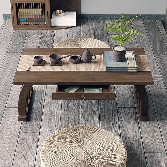 Portable Japanese Wooden Rectangular Floor Table - Image 6