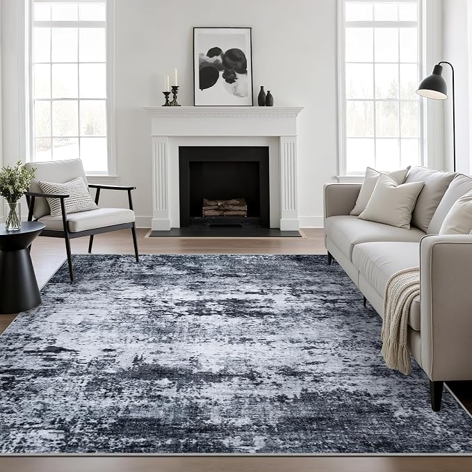 5x5 Area Rug Living Room Rug: Washable Modern Abstract Soft Thin Rug Indoor by FXRHLP