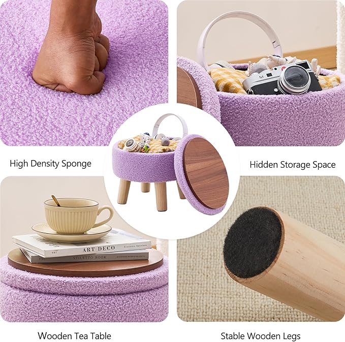 Wimarsbon Storage Ottoman, Modern Round Footrest - Image 4