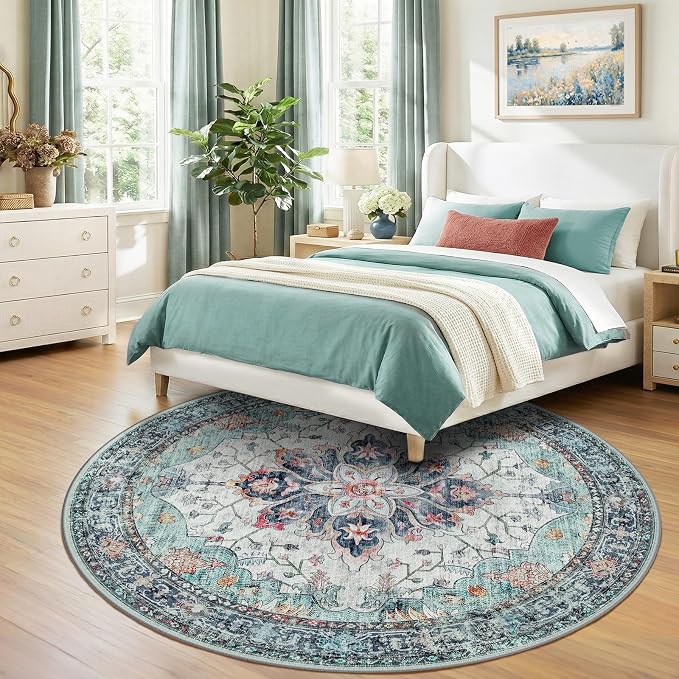 RELEANY Area Rugs 8ft Washable Non-Slip, Floral Vintage Distress Print Pattern - Image 3