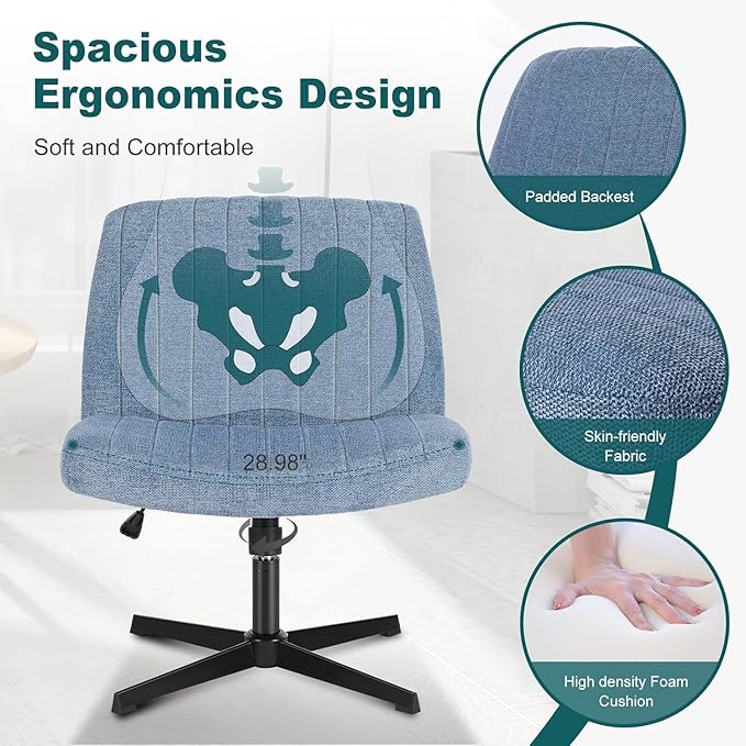 OLIXIS Criss Cross Legged Chairs Armless No Wheels Wide Seat Height Adjustable - Image 4