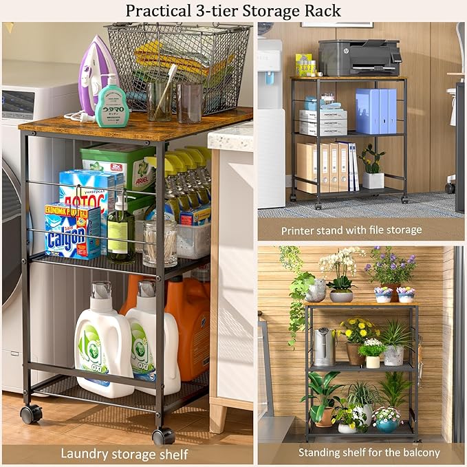 ThreeHio Rolling Kitchen Microwave Cart, 3 Tier Microwave Table Stand - Image 6