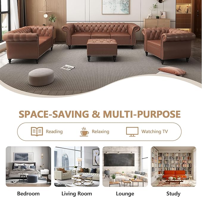 QHITTY 2 Piece Living Room Set, Sectional Chesterfield Sofa Chair Contemporary - Image 7