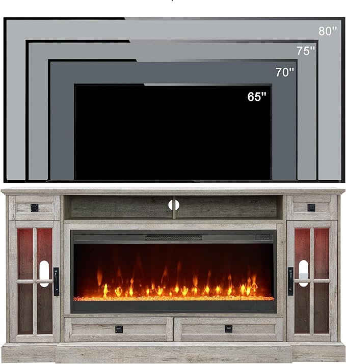 OKD Fireplace TV Stand for 80 Inch TV, Farmhouse Entertainment Center - Image 6