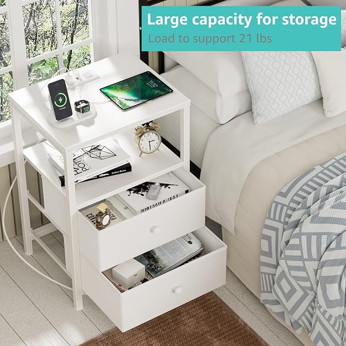 BOLUO White Nightstands Set of 2, Bedroom Night Stand Set Two Nightstand - Image 6