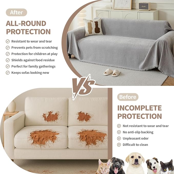 Couch Cover for Dogs, Boho Sofa Covers for 2 Cushion Couch, Chenille Sofa - Image 3