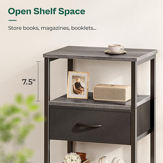 Huuger Night Stand with Fabric Drawer, Side Table with Mesh Shelf, Bedroom - Image 7