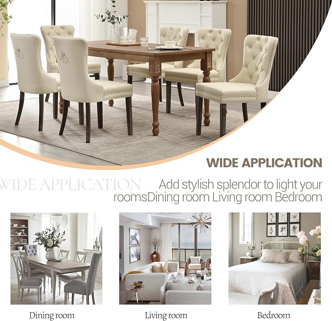 KCC Faux Leather Dining Chairs Set of 6, Upholstered High-end Tufted Dining - Image 8