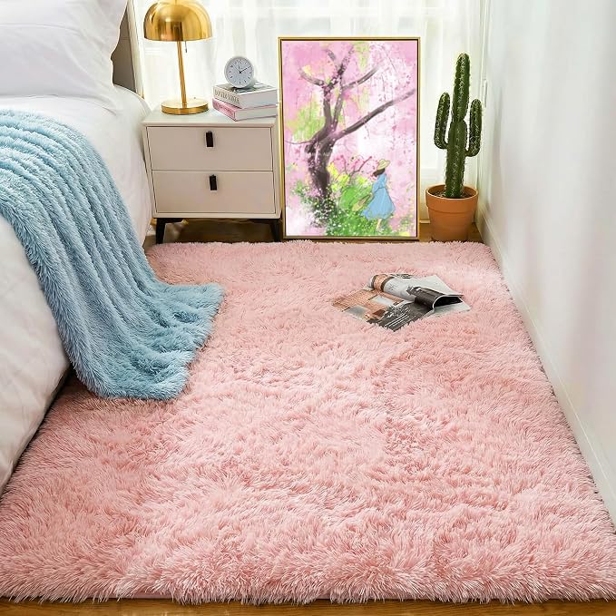PAGISOFE Pink Fluffy Shag Machine Washable Area Rugs - Image 3