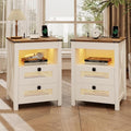 Bedside Table Set of 2 with Charger Station, Night Stand with Gun Drawer by ACTKISS