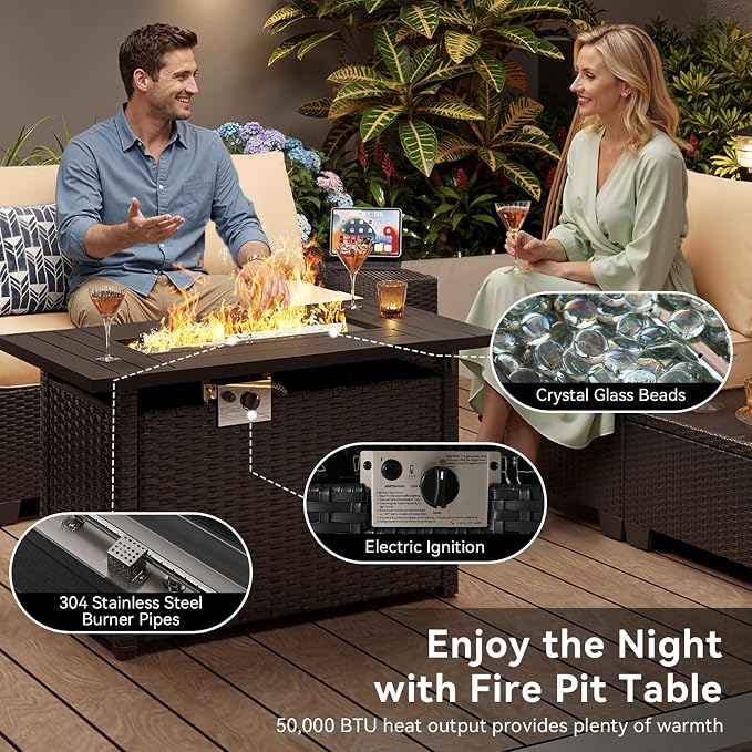Aoxun Patio Furniture Set with 44'' Fire Pit Table, Widen Armrests Wicker - Image 9