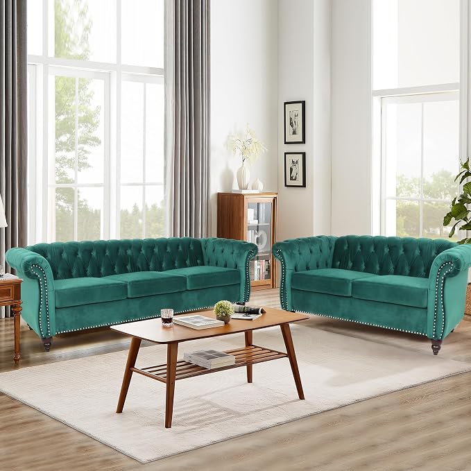 QHITTY 3 Piece Living Room Set, Sectional Chesterfield Sofa Chair Contemporary - Image 9