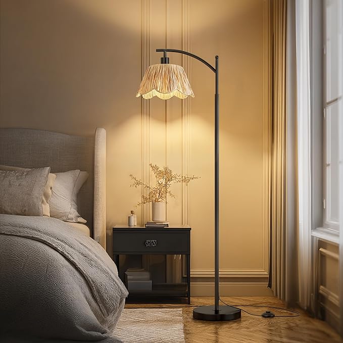 Oneach Boho Rattan Floor Lamp for Living Room, Farmhouse Standing Lamp - Image 2