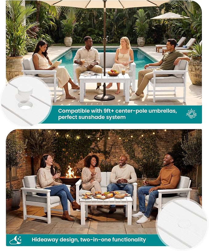 SERWALL 3 Pieces HDPE Outdoor Sofa Bistro Set - Image 3