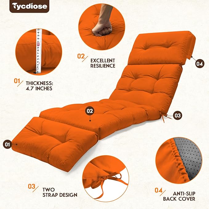 Waterproof Outdoor Chaise Lounge Cushion 74.4 x 22 x 4.7 Inches Memory Foam - Image 5