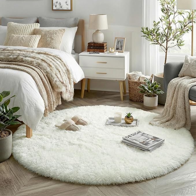 Amdrebio Ivory White Round Circle Rug 6Ft - Image 5