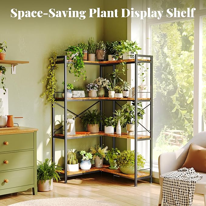 Huuger 4 Tier Bookshelf, L Shaped Corner Bookshelf - Image 4