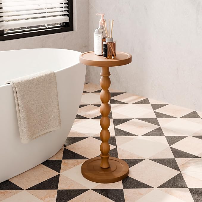 Solid Wood Drink Table, Rubber Wood‌ Small Round Side Table - Image 7