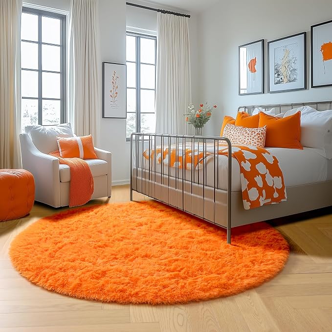 Amdrebio Orange Round Circle Rug 4Ft - Image 9