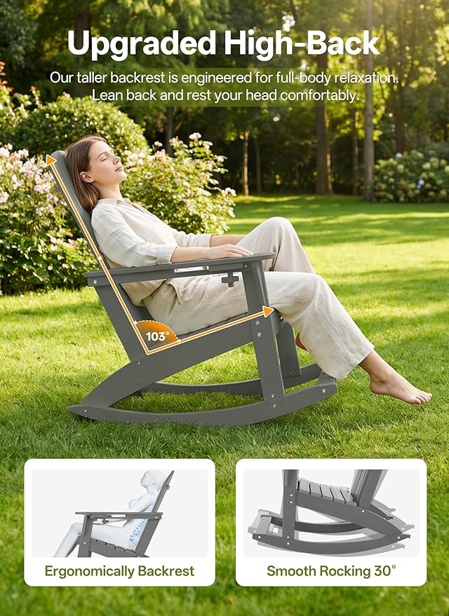 Outdoor Oversized Adirondack Rocking Chairs, All Weather HDPE Patio Rocking - Image 4