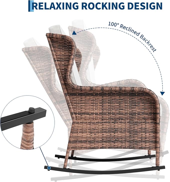 Patio Rocking Chair for Outdoor, Rattan Wicker Chair - Image 5