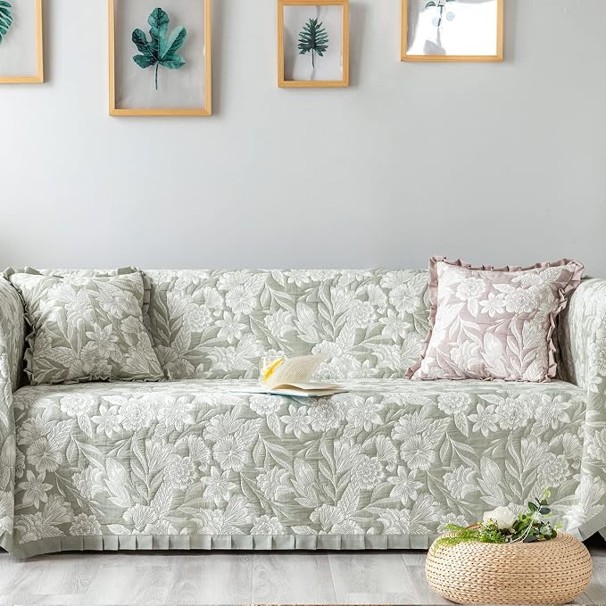 GLORY SEASON Sofa Cover Luxury Jacquard Stylish Embroidery Ruffle, Vintage Sofa - Image 8