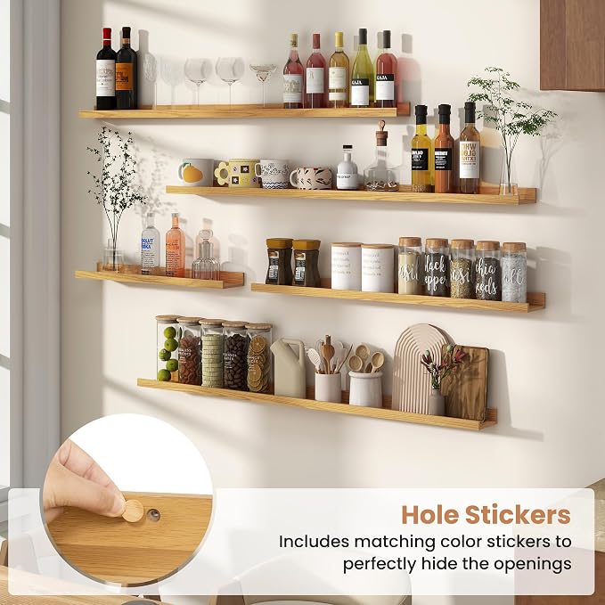 Fun Memories Picture Ledge Shelves Set of 4, 32 Inch Rustic Wall Mounted - Image 5
