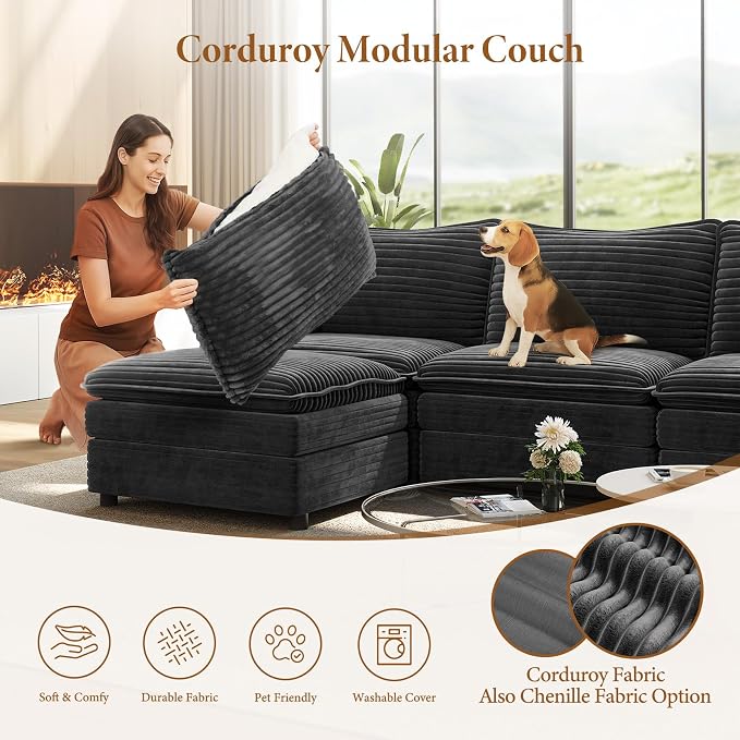 Vesgantti 108" U Shaped Sectional Couch, Comfy Cloud Modular Sectional Sofa - Image 6